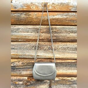 Frenchy of California Small Silver Gray Leather Crossbody Purse Bag W/ Pockets